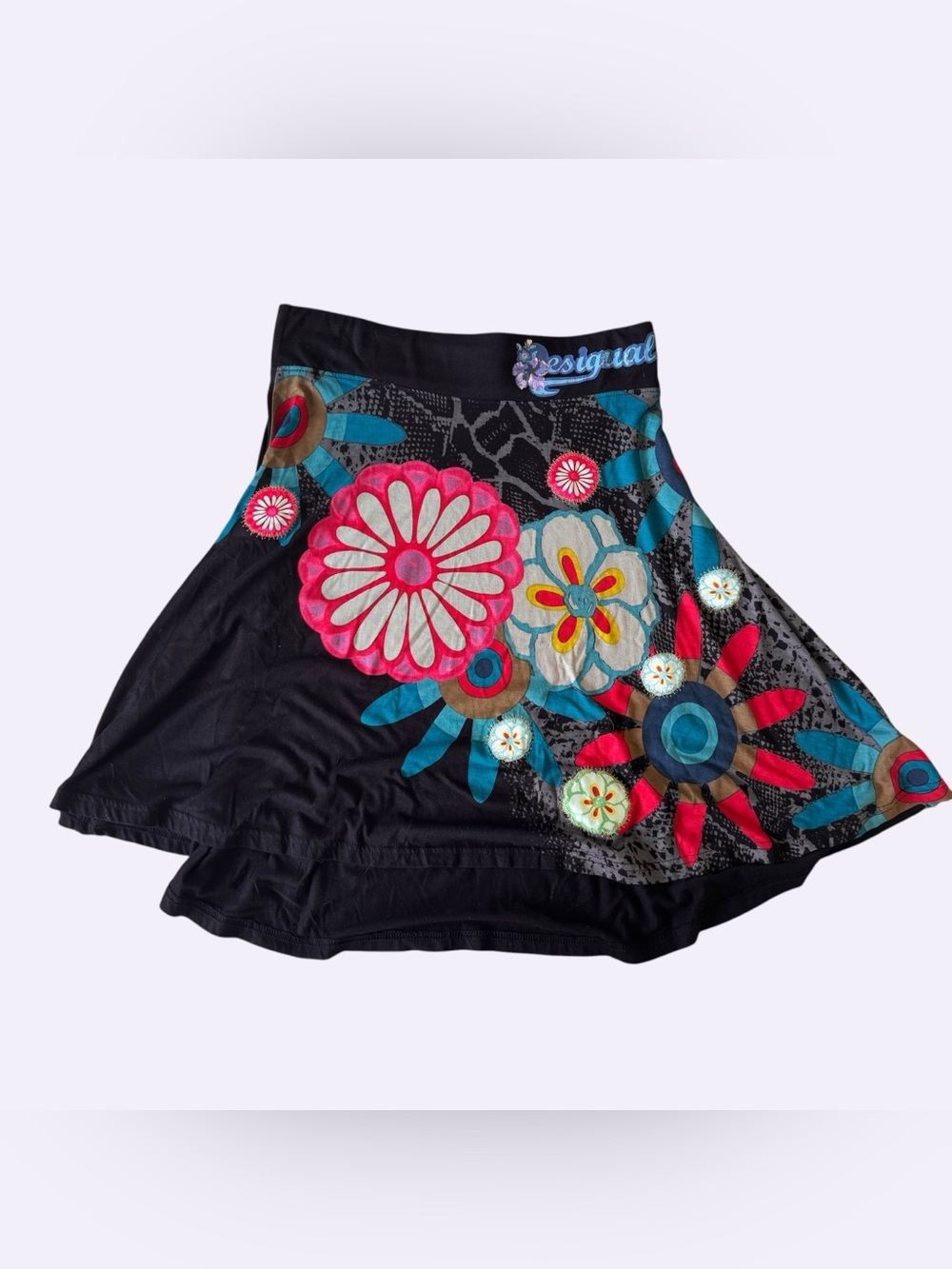 Desigual Euro Floral Collage Boho high low skirt XL